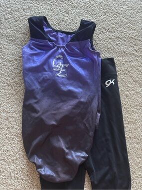GK Purple and Black Girls Gymnastics Leotard with Black Leggings